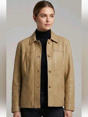 Moda Italia Leather El Mundo De La Chamarra Jacket Beige Women's Mexico! Size M